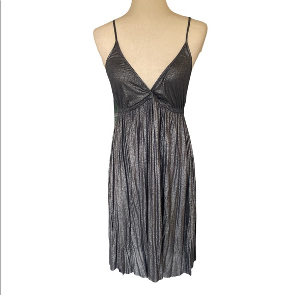 Velvet Graham & Spencer Anthro Metallic Silver Tunic Slip Dress - XS - Picture 2 of 10